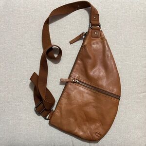 All Leather Spikes & Sparrow Sling Crossbody Bag/Pack-Brown-Multi Compartment